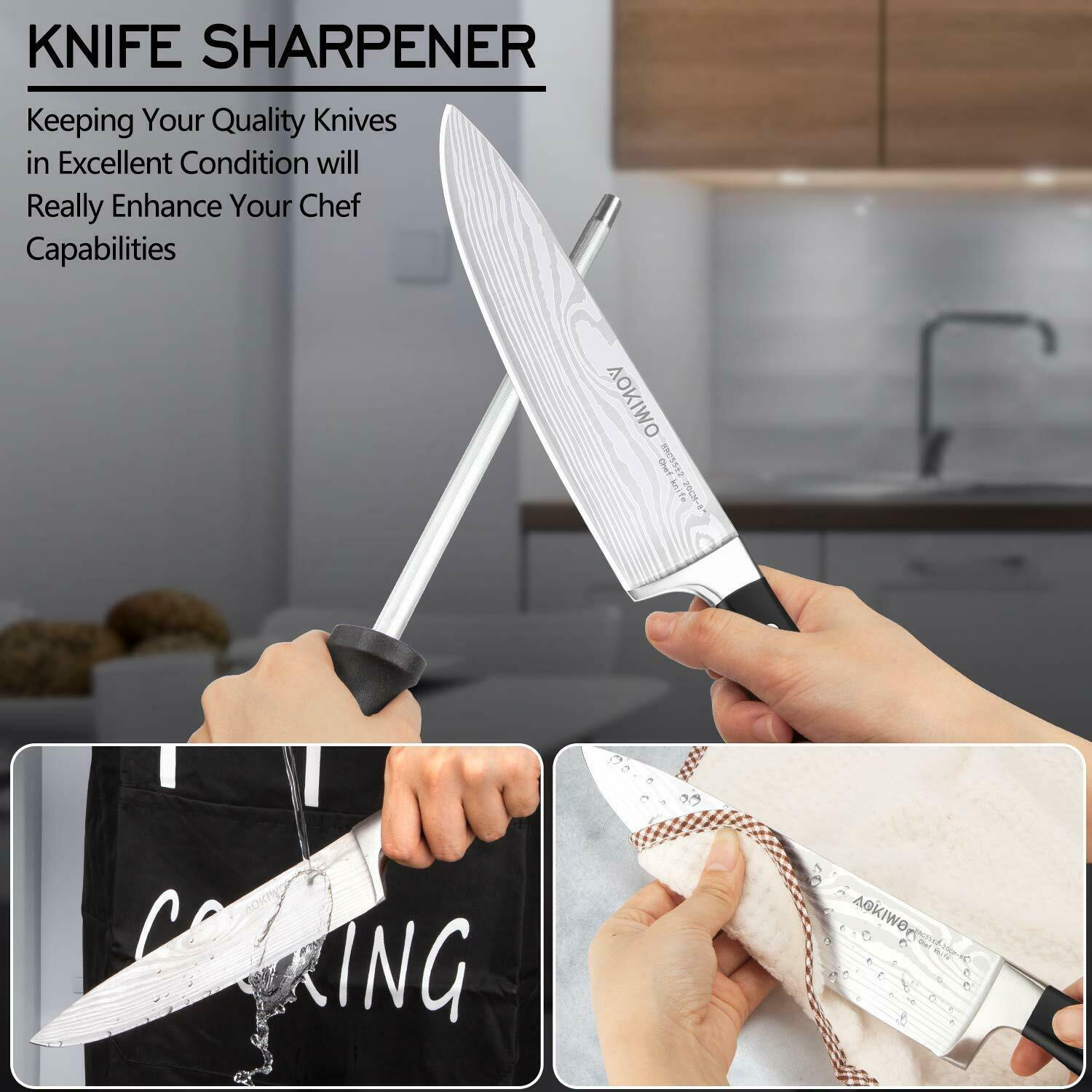 Knife Set, 21-Piece Kitchen Knife Set with Block Wooden German Stainless Steel - Fresh Stock Dated October 2025