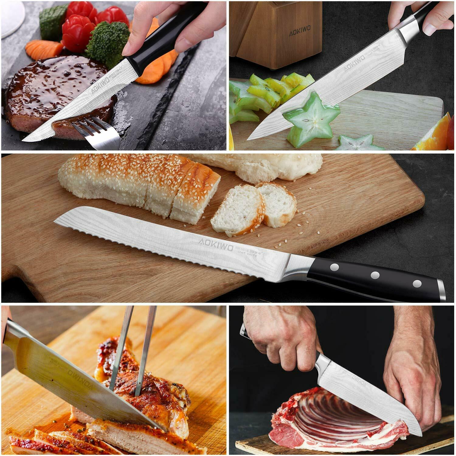 Knife Set, 21-Piece Kitchen Knife Set with Block Wooden German Stainless Steel - Fresh Stock Dated October 2025