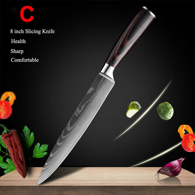 Damascus Pattern Chef's Knife Set Japanese Kitchen Knives Cleaver Slicing Tool - Fresh Stock Dated October 2025
