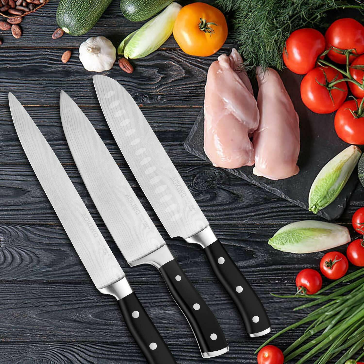 Knife Set, 21-Piece Kitchen Knife Set with Block Wooden German Stainless Steel - Fresh Stock Dated October 2025