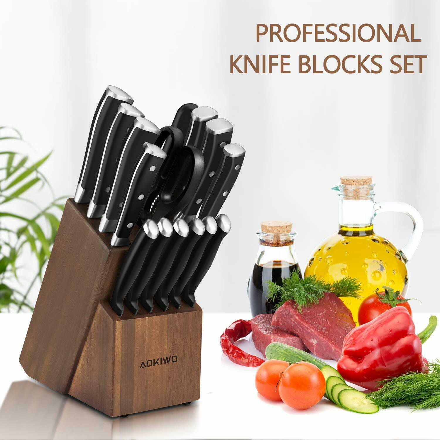 Knife Set, 21-Piece Kitchen Knife Set with Block Wooden German Stainless Steel - Fresh Stock Dated October 2025