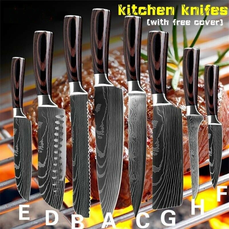 10 Pcs Kitchen Knife Set Stainless Steel Chef's Knives With Block And Sharpener - Fresh Stock Dated October 2025