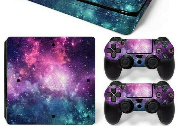 For PS4 Slim Console & 2 Controllers Galaxy Space Vinyl Skin Wrap Decal - Fresh Stock Dated October 2025
