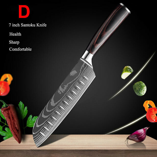 Damascus Pattern Chef's Knife Set Japanese Kitchen Knives Cleaver Slicing Tool - Fresh Stock Dated October 2025
