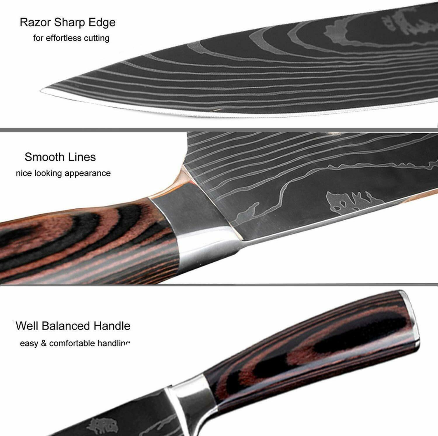 10 Pcs Kitchen Knife Set Stainless Steel Chef's Knives With Block And Sharpener - Fresh Stock Dated October 2025