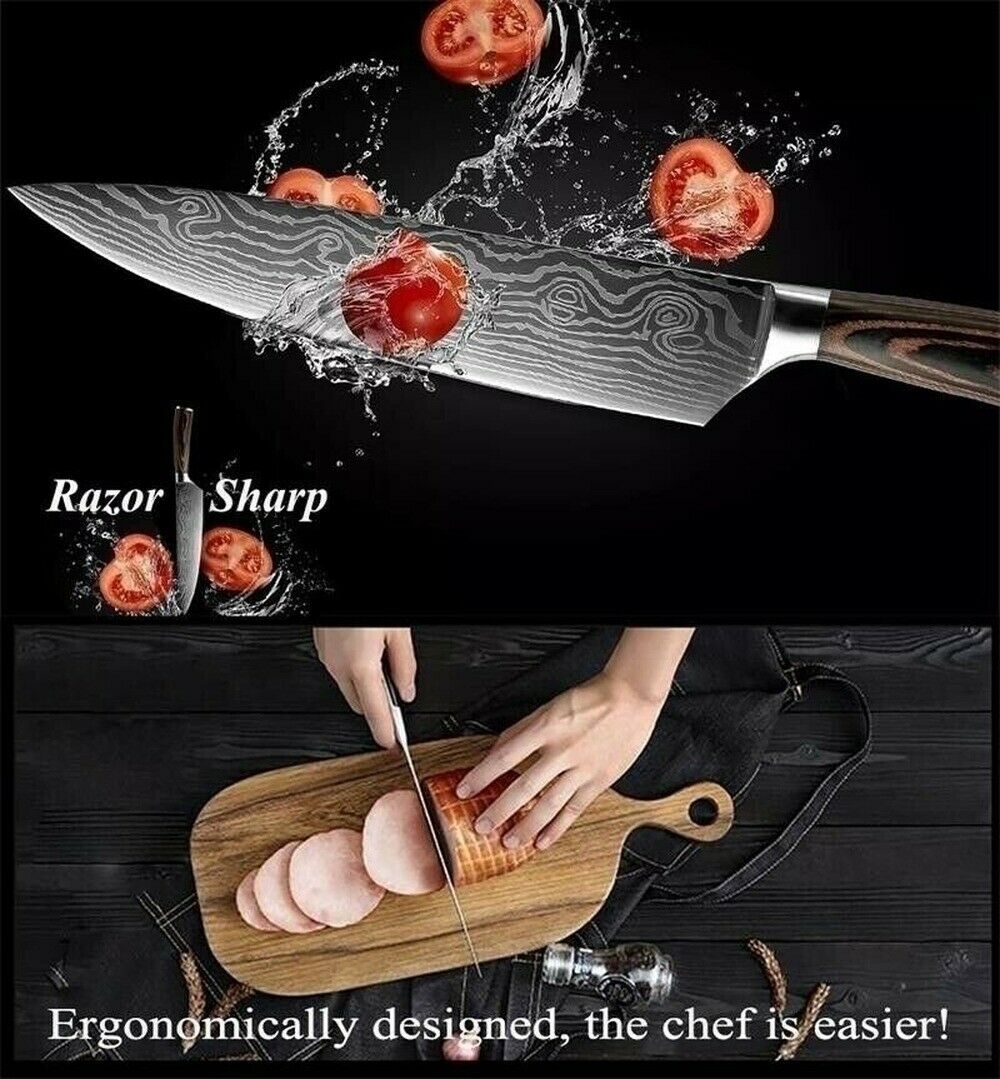 10 Pcs Kitchen Knife Set Stainless Steel Chef's Knives With Block And Sharpener - Fresh Stock Dated October 2025