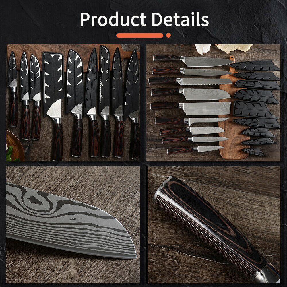 10 Pcs Kitchen Knife Set Stainless Steel Chef's Knives With Block And Sharpener - Fresh Stock Dated October 2025