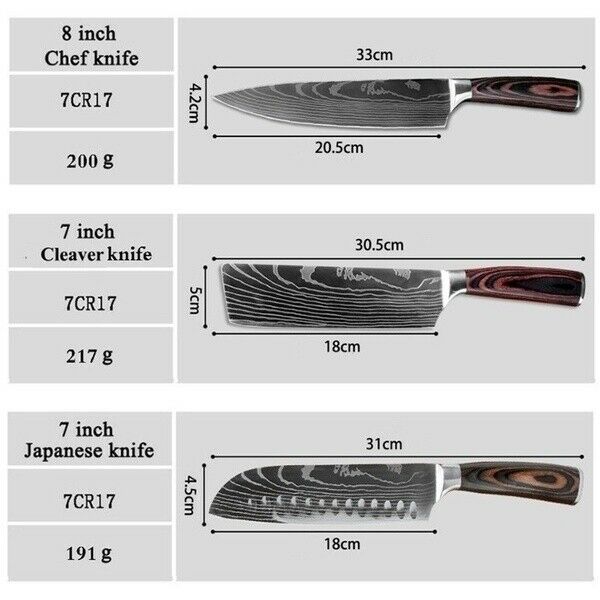 10 Pcs Kitchen Knife Set Stainless Steel Chef's Knives With Block And Sharpener - Fresh Stock Dated October 2025