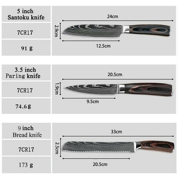 10 Pcs Kitchen Knife Set Stainless Steel Chef's Knives With Block And Sharpener - Fresh Stock Dated October 2025