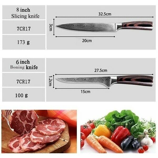 10 Pcs Kitchen Knife Set Stainless Steel Chef's Knives With Block And Sharpener - Fresh Stock Dated October 2025