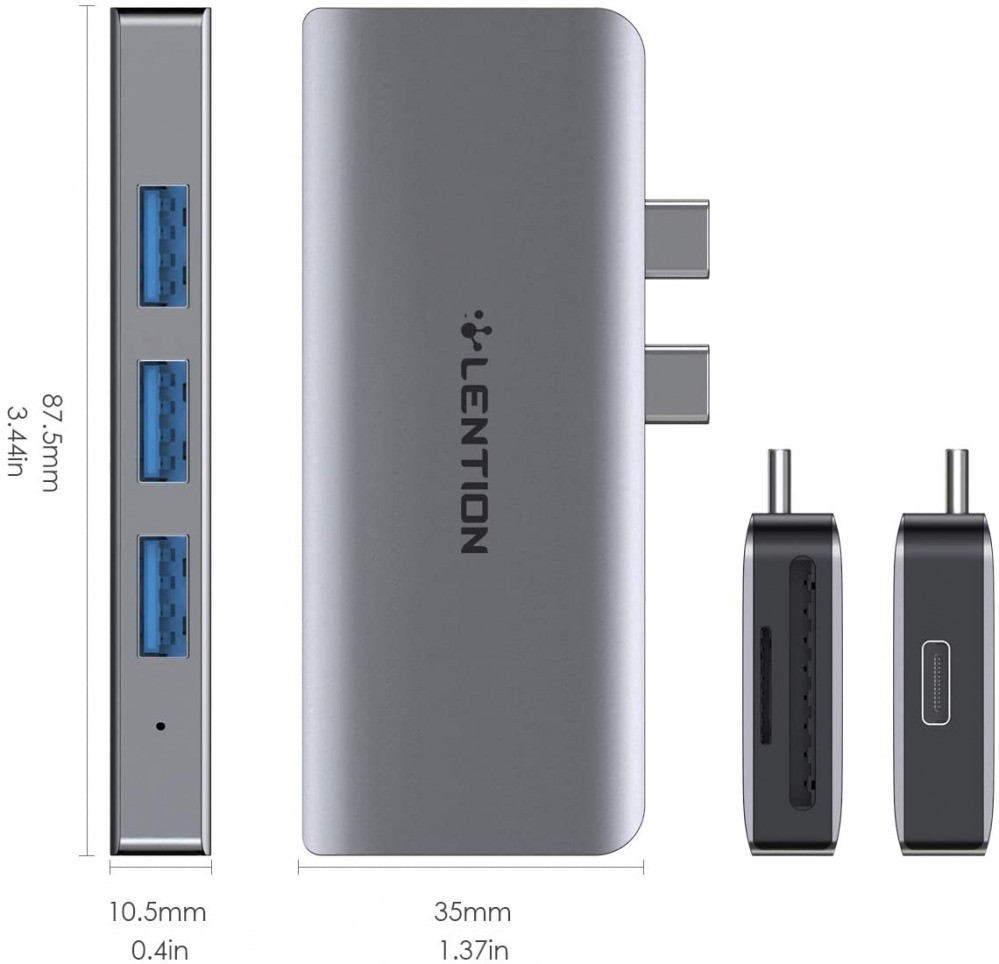 LENTION 6 in 1 USB C Hub with 1 C (100W PD+ 40Gbps Data), 3 Space Gray - Fresh Stock Dated October 2025
