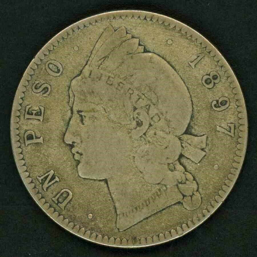 1897 Dominican Republic Crown Size Silver Coin  One or Un Peso Nice F+ - Fresh Stock Dated October 2025