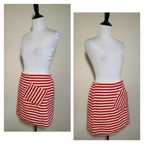 60s Striped Terry Cloth Sarong Skirt Swimsuit Cover Up Wrap Around Pool Mod VTG - Fresh Stock Dated October 2025