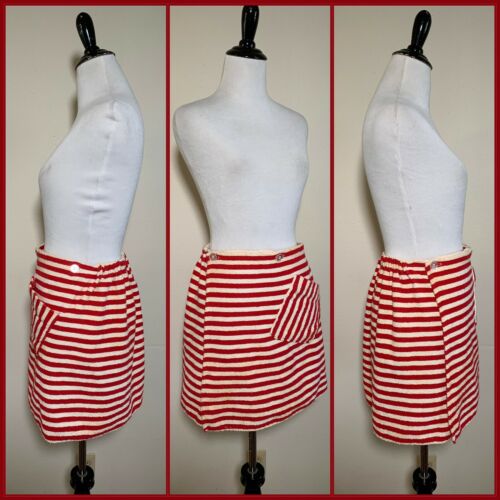 60s Striped Terry Cloth Sarong Skirt Swimsuit Cover Up Wrap Around Pool Mod VTG - Fresh Stock Dated October 2025