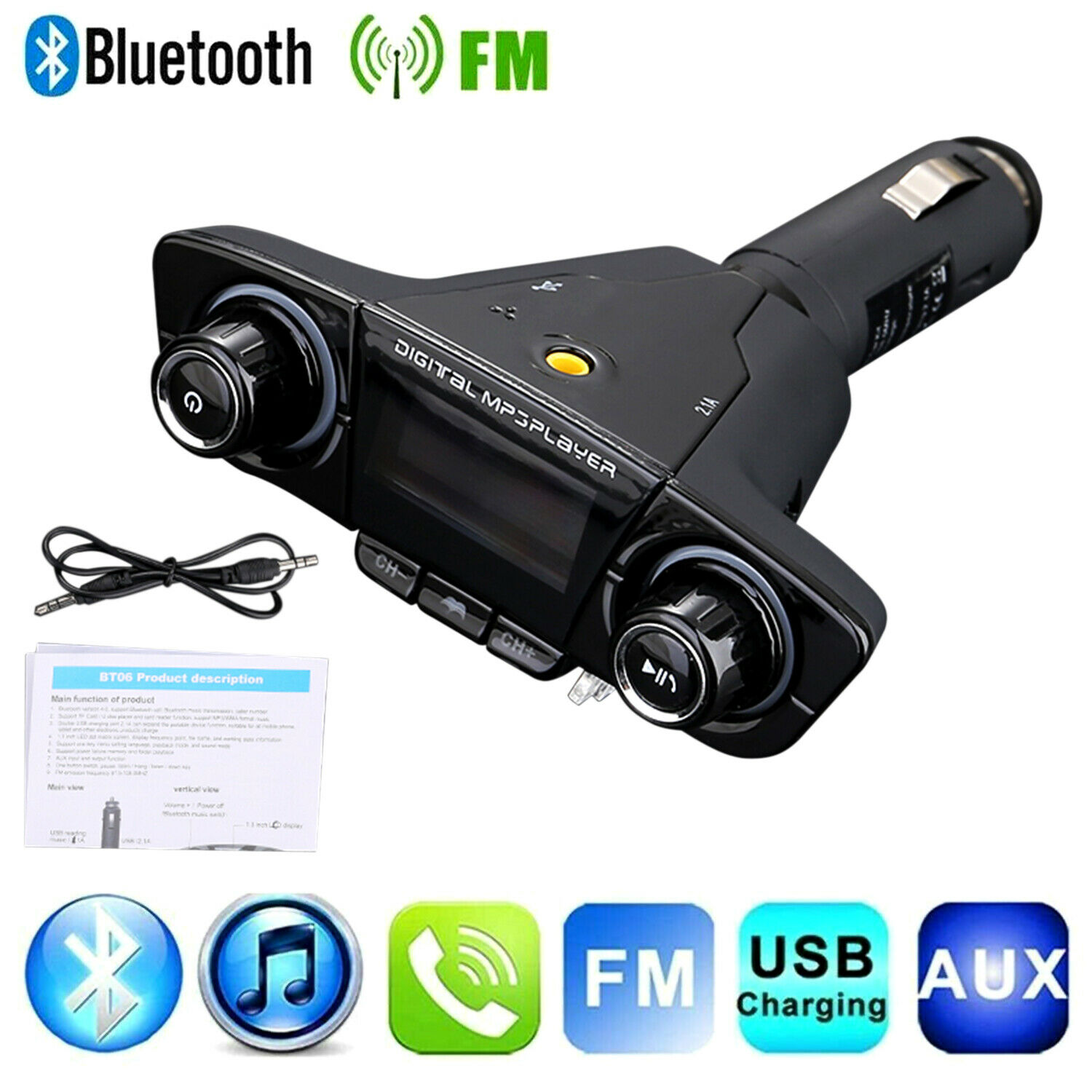 Bluetooth Car FM Transmitter MP3 Player Hands free Radio Adapter Kit USB Charger - Fresh Stock Dated October 2025