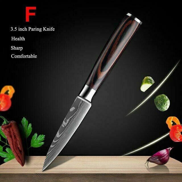 Damascus Pattern Chef's Knife Set Japanese Kitchen Knives Cleaver Slicing Tool - Fresh Stock Dated October 2025