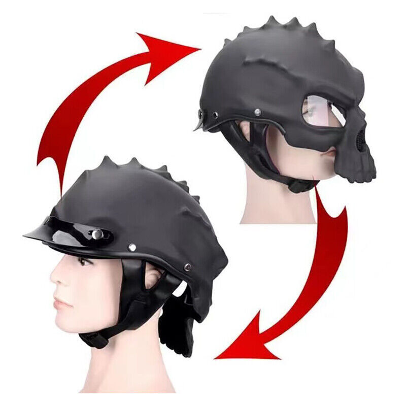 Motorcycle Skull Helmet Half Open Face Helmets with Visor Street Racing Touring - Fresh Stock Dated October 2025