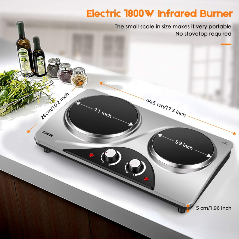 Cukor Electric Hot Plate, 1800W Portable Electric Stove,Infrared Double Burner,H - Fresh Stock Dated October 2025