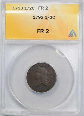 1793 1/2C Liberty Cap Half Cent ANACS FR 2 Fair Grade Early American Copper - Fresh Stock Dated October 2025