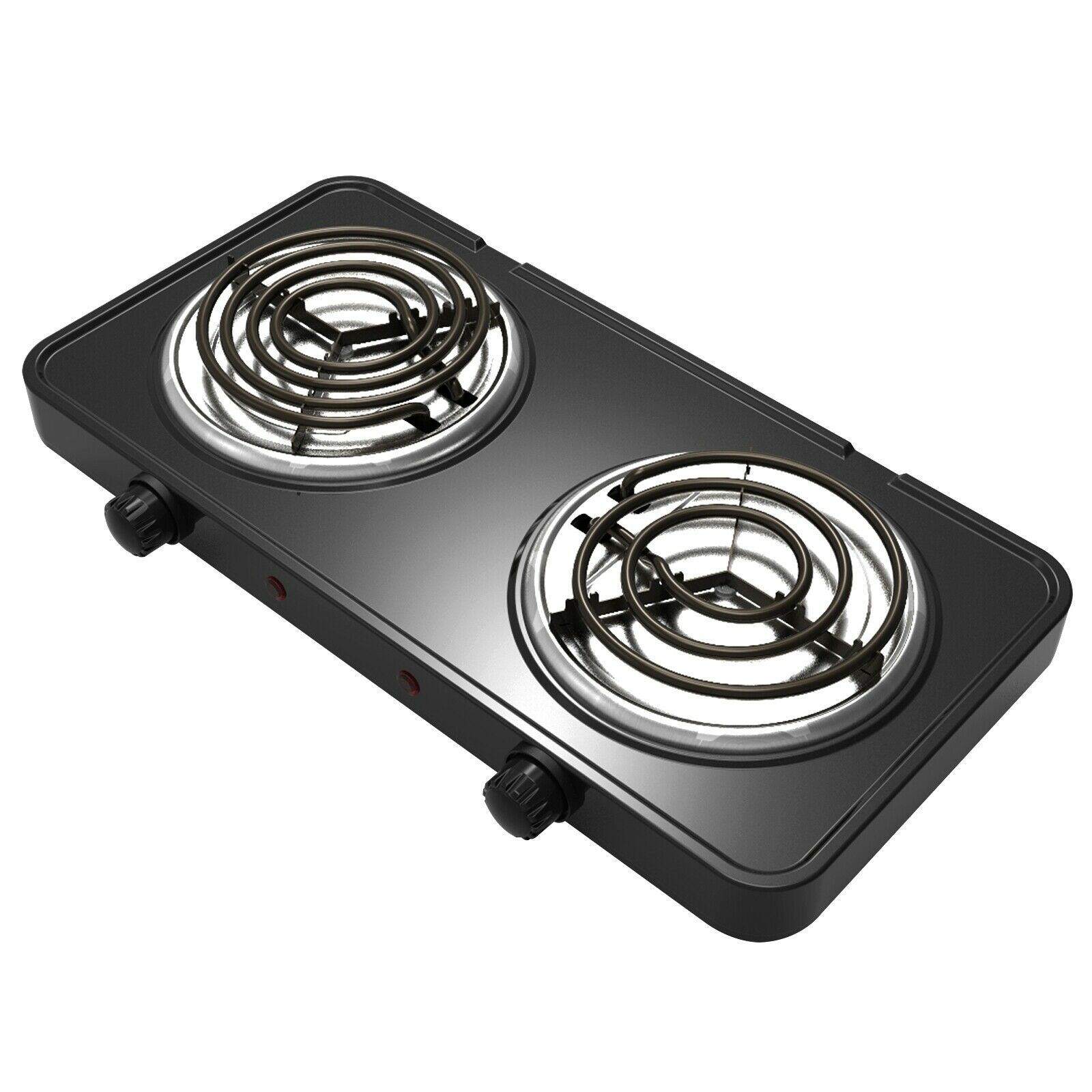 MegaChef Electric Portable Dual Coil Burner Cooktop Buffet Range in Matte Black - Fresh Stock Dated October 2025