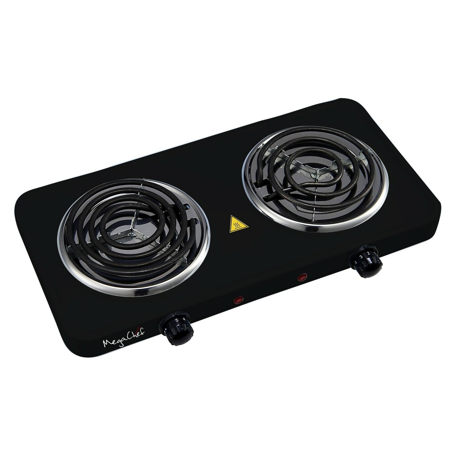 MegaChef Electric Portable Dual Coil Burner Cooktop Buffet Range in Matte Black - Fresh Stock Dated October 2025