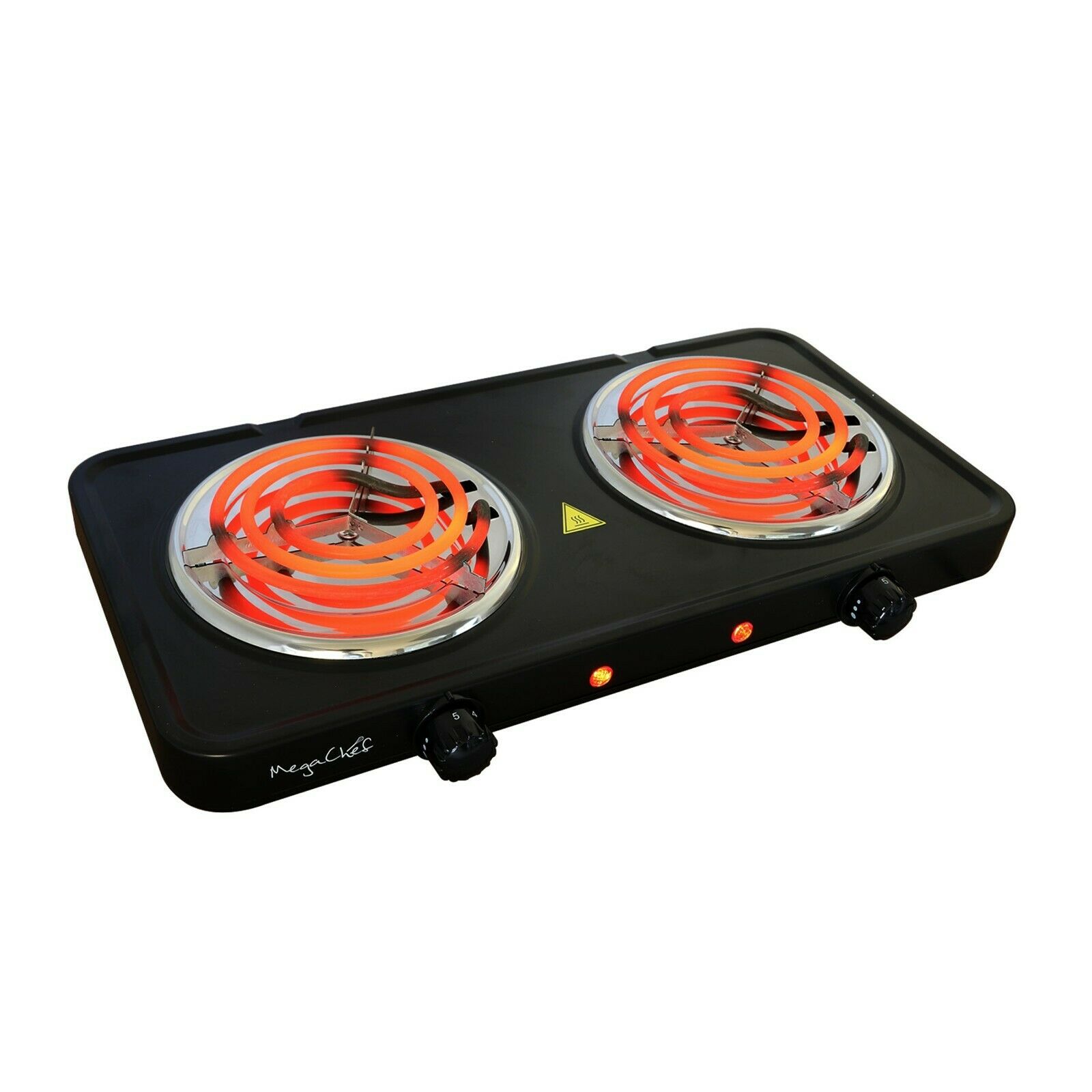 MegaChef Electric Portable Dual Coil Burner Cooktop Buffet Range in Matte Black - Fresh Stock Dated October 2025