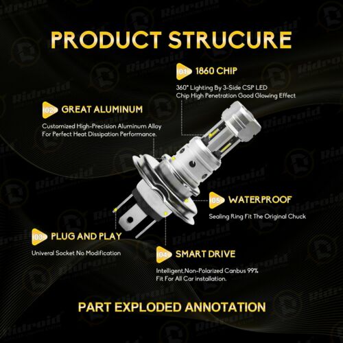 2x H4 9003 Super Bright LED Headlight Kit High Low Beam Bulb 18000LM 6500K White - Fresh Stock Dated October 2025