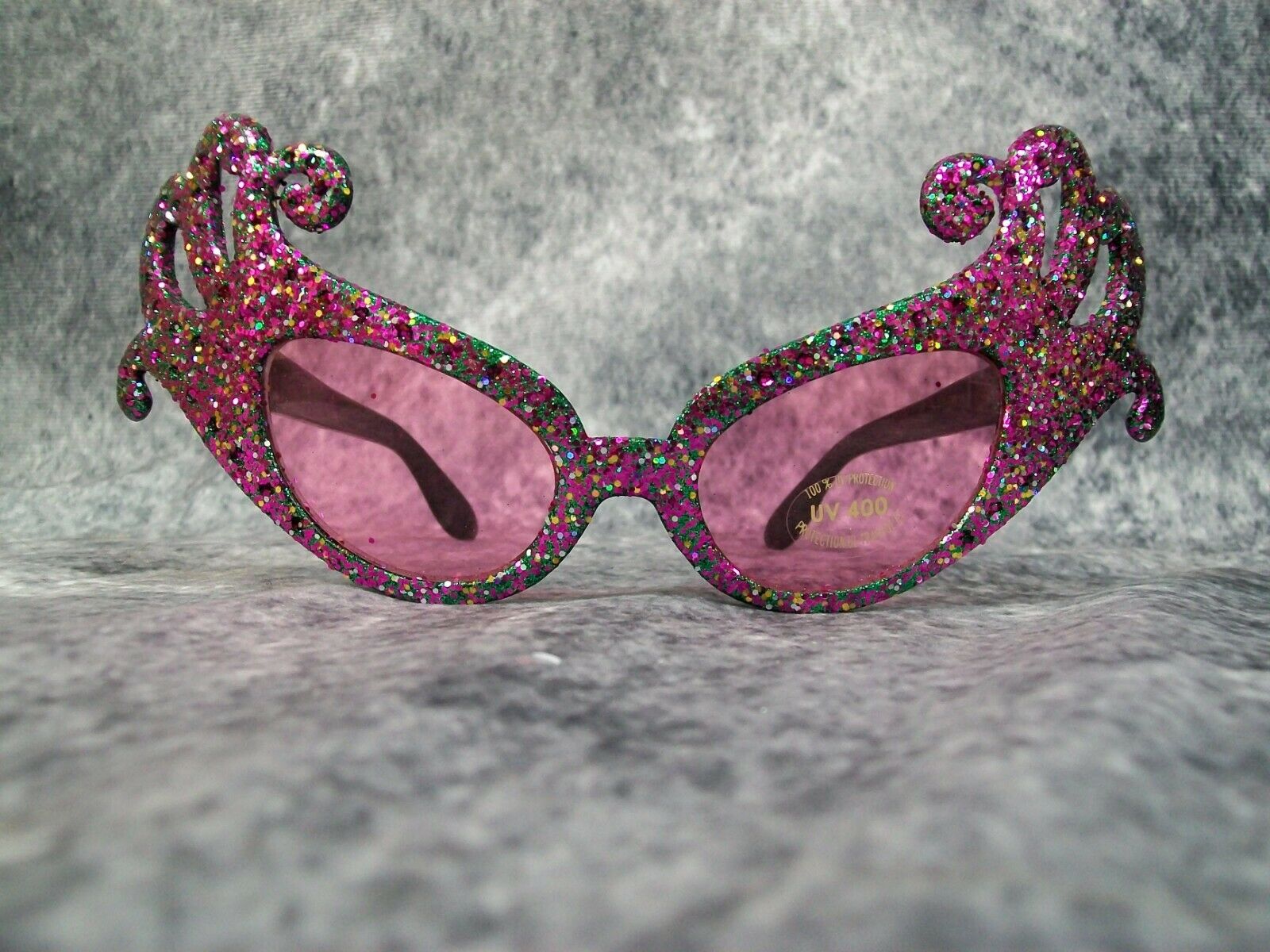 Purple Green Glitter Dame Costume Glasses Retro Cat Eye Edna Face Furniture 60's - Fresh Stock Dated October 2025