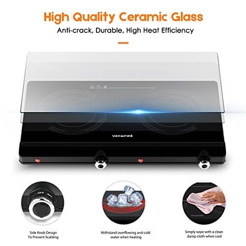 Electric Hot Plate for Cooking Infrared Double Burner 1800W Portable Countertop - Fresh Stock Dated October 2025