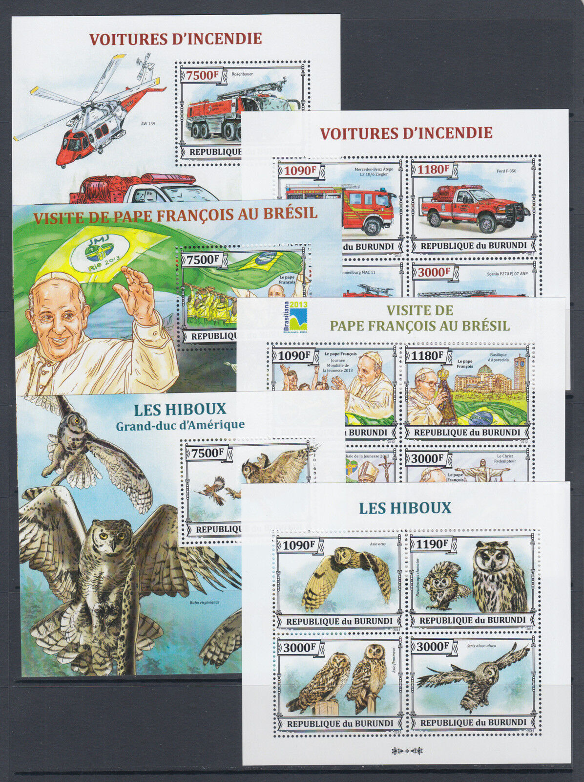 Burundi Sc 1381-1430 MNH. 2013 Brasiliana PHILEX, complete set of 50 s/s, VF - Fresh Stock Dated October 2025