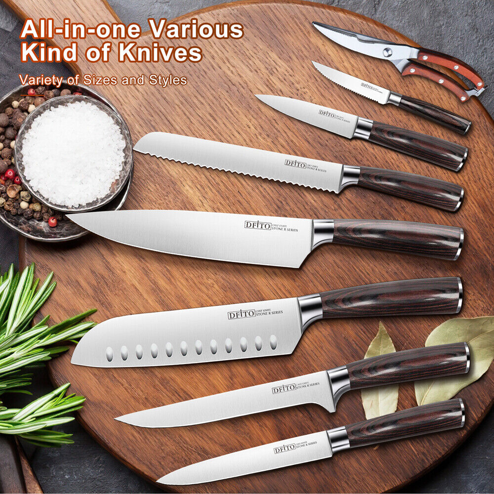 15 Pcs Kitchen Knife Set with Wooden Block Japan Carbon Stainless Steel Knives - Fresh Stock Dated October 2025