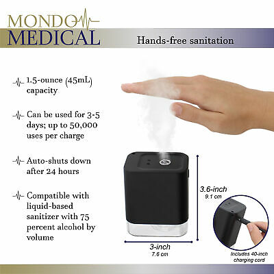 MonMed Automatic Hand Sanitizer Dispenser Spray Black Pump Cordless Mist - Fresh Stock Dated October 2025