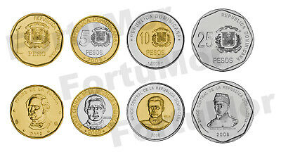 DOMINICAN REPUBLIC 5 (x) SET OF 4 COINS, 1 5 10 25 PESOS 2008 2015, UNC (20 PCS) - Fresh Stock Dated October 2025