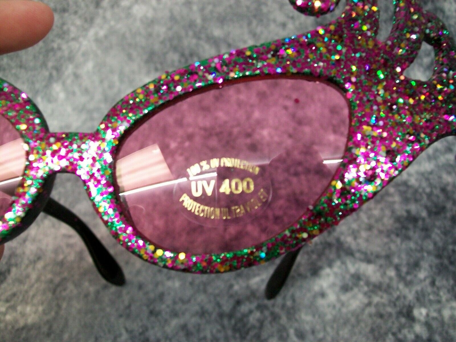 Purple Green Glitter Dame Costume Glasses Retro Cat Eye Edna Face Furniture 60's - Fresh Stock Dated October 2025