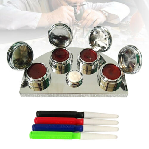 Oil Cup Stand Premium Polished Watchmaker Watch Repair Tool with 4 Containers - Fresh Stock Dated October 2025