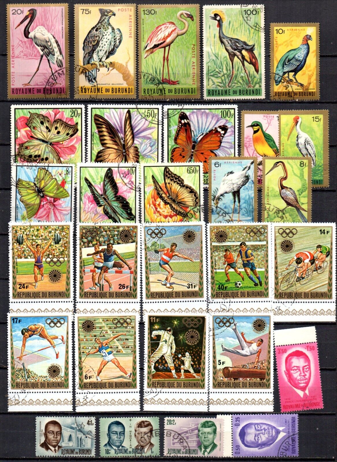 BURUNDI COLLECTION OF 61 DIFFERENT.  BUTTERFLIES, BIRDS, SPORTS, NATIVE DANCERS. - Fresh Stock Dated October 2025