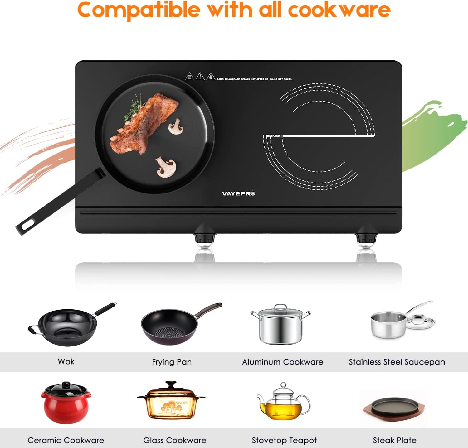 Electric Hot Plate for Cooking, Infrared Double Burner,1800W Portable Electric - Fresh Stock Dated October 2025