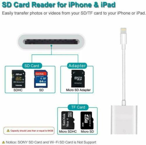 SD Card Adapter Camera Reader for iPad iPhone 6 6S 7 8 Plus 11 12 Pro X Xs Max - Fresh Stock Dated October 2025