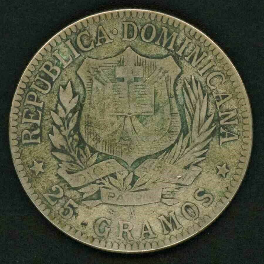 1897 Dominican Republic Crown Size Silver Coin  One or Un Peso Nice F+ - Fresh Stock Dated October 2025