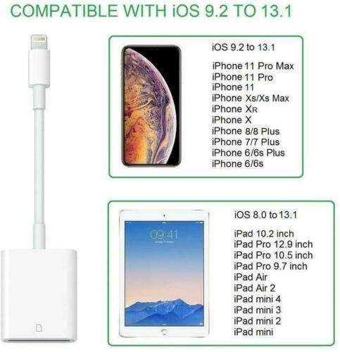SD Card Adapter Camera Reader for iPad iPhone 6 6S 7 8 Plus 11 12 Pro X Xs Max - Fresh Stock Dated October 2025