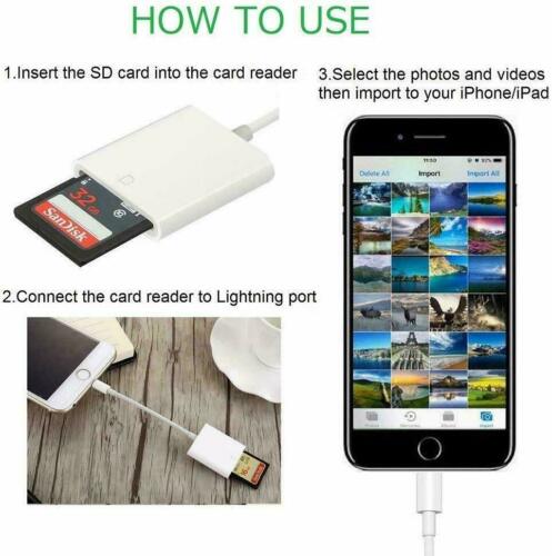 SD Card Adapter Camera Reader for iPad iPhone 6 6S 7 8 Plus 11 12 Pro X Xs Max - Fresh Stock Dated October 2025