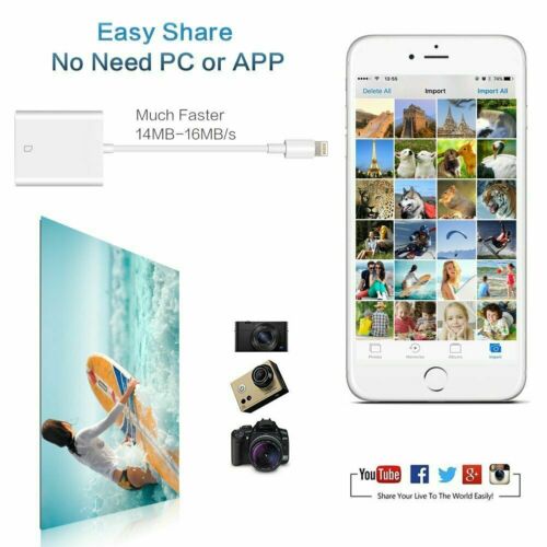 SD Card Adapter Camera Reader for iPad iPhone 6 6S 7 8 Plus 11 12 Pro X Xs Max - Fresh Stock Dated October 2025