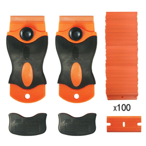 100Pcs Plastic Razor Blades and Razor Scraper Double Edged Sticker Removal Tool - Fresh Stock Dated October 2025