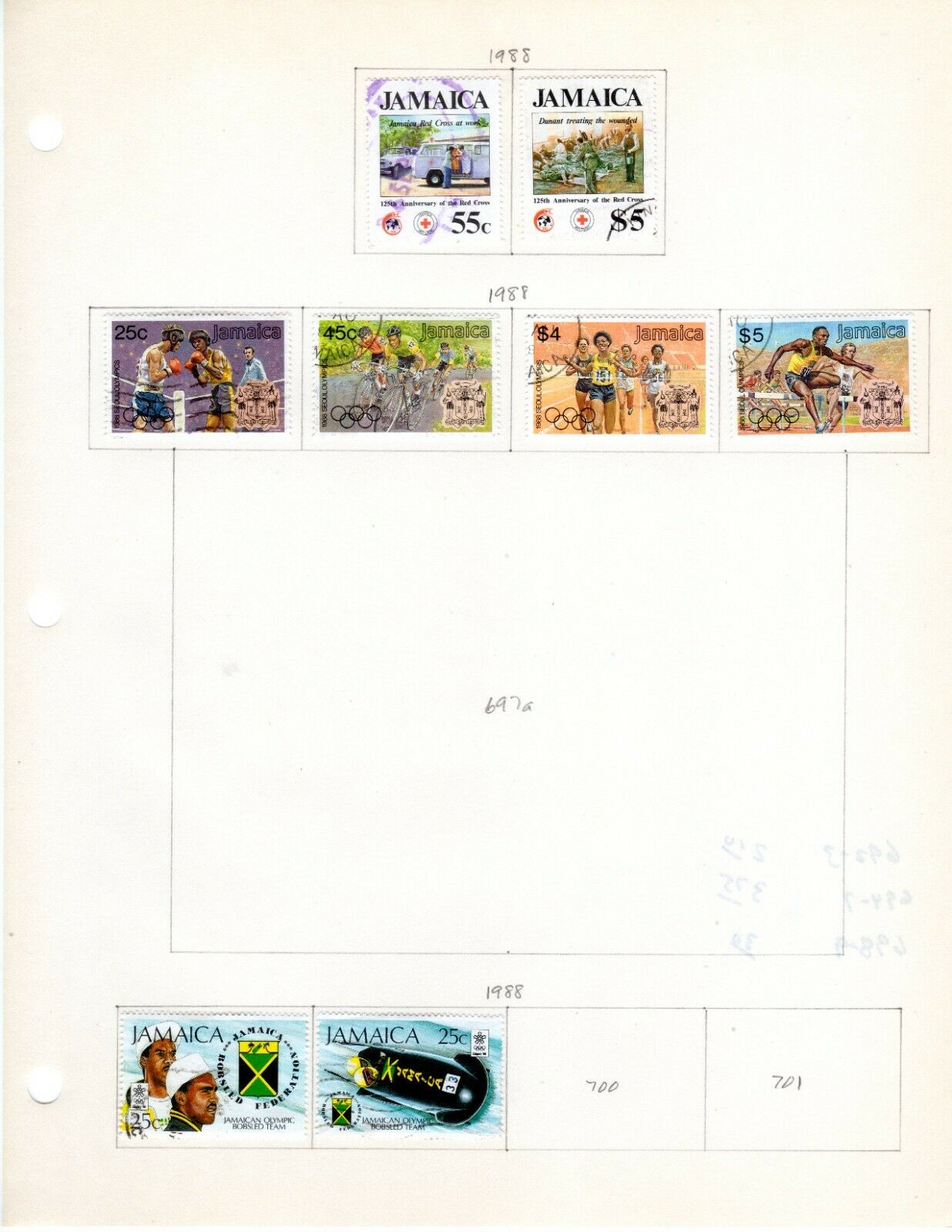 Jamaica Scott 692//733 Used on 3 Album Pages Issued 1988-1990 - Fresh Stock Dated October 2025