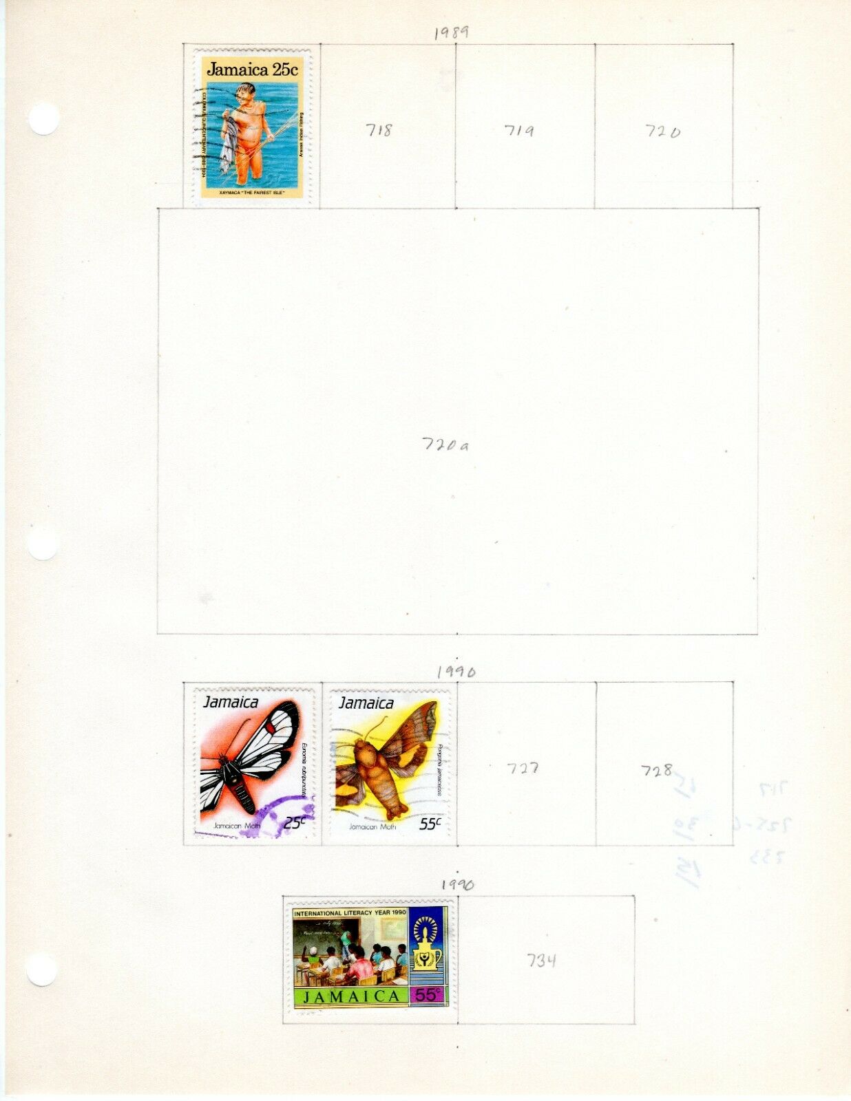 Jamaica Scott 692//733 Used on 3 Album Pages Issued 1988-1990 - Fresh Stock Dated October 2025