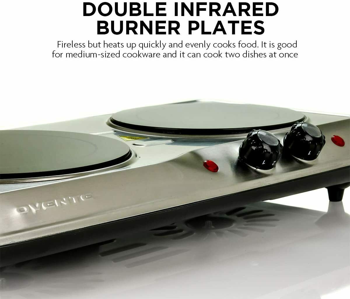 Ovente Electric Glass Infrared Burner 7 Inch Double Hot Plate Silver BGI102S - Fresh Stock Dated October 2025