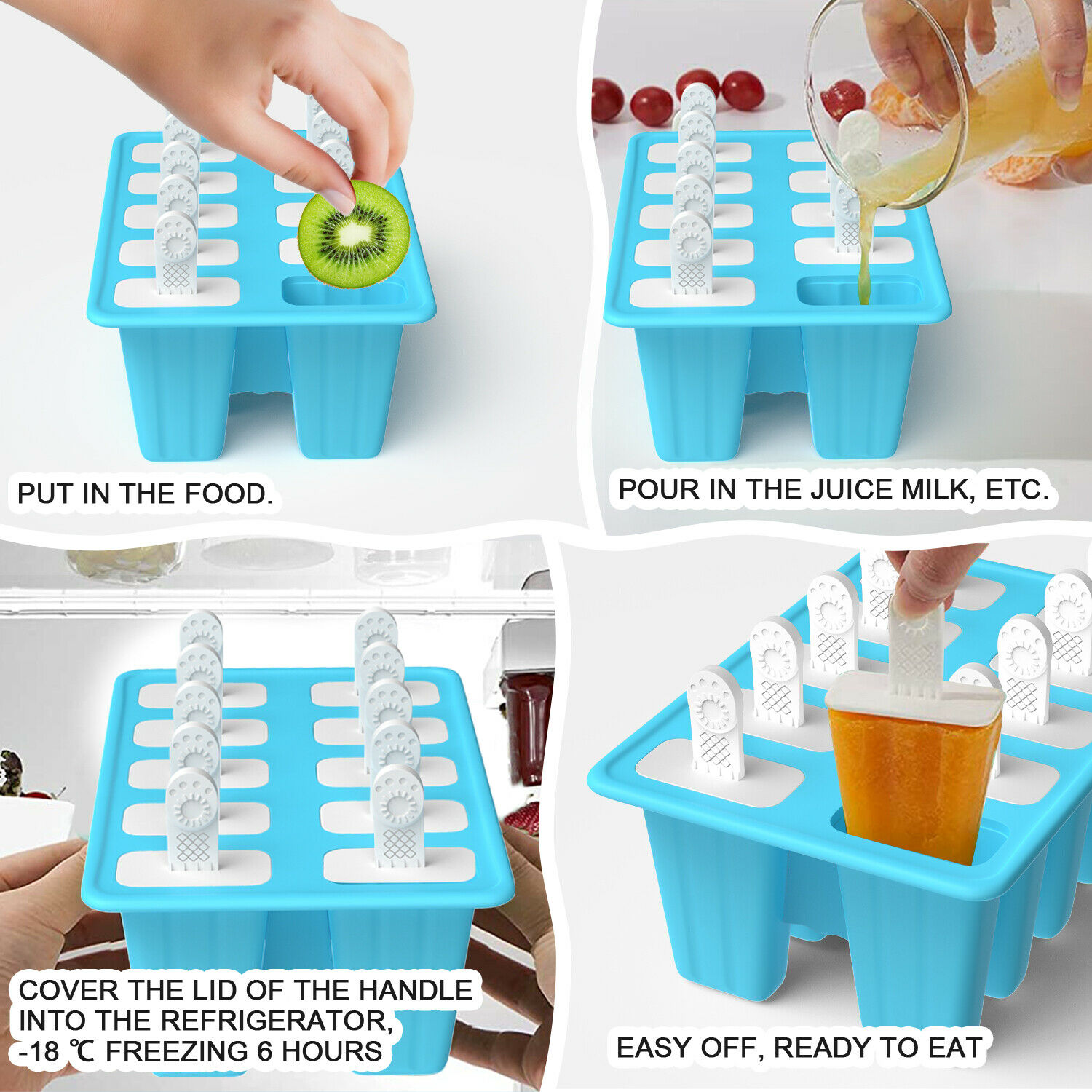 New Silicon 10Cell Ice Cream Mold DIY Frozen Popsicle Kitchen Ice Tray Cover Lid - Fresh Stock Dated October 2025