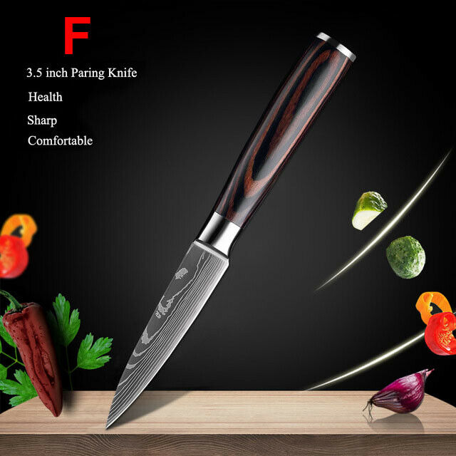 Kitchen Chef Knife Set 8 Pcs Stainless Steel Damascus Pattern Sharp Cleaver Gift - Fresh Stock Dated October 2025