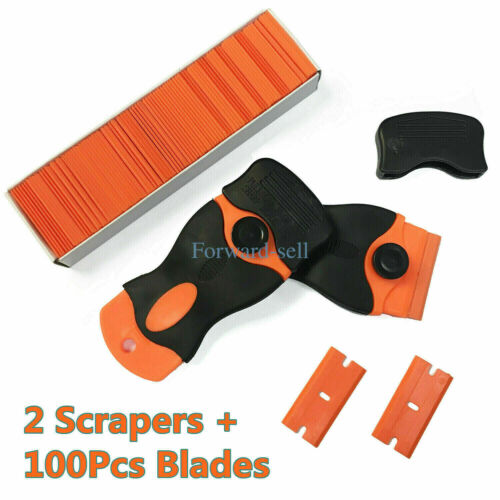 100Pcs Plastic Razor Blades and Razor Scraper Double Edged Sticker Removal Tool - Fresh Stock Dated October 2025