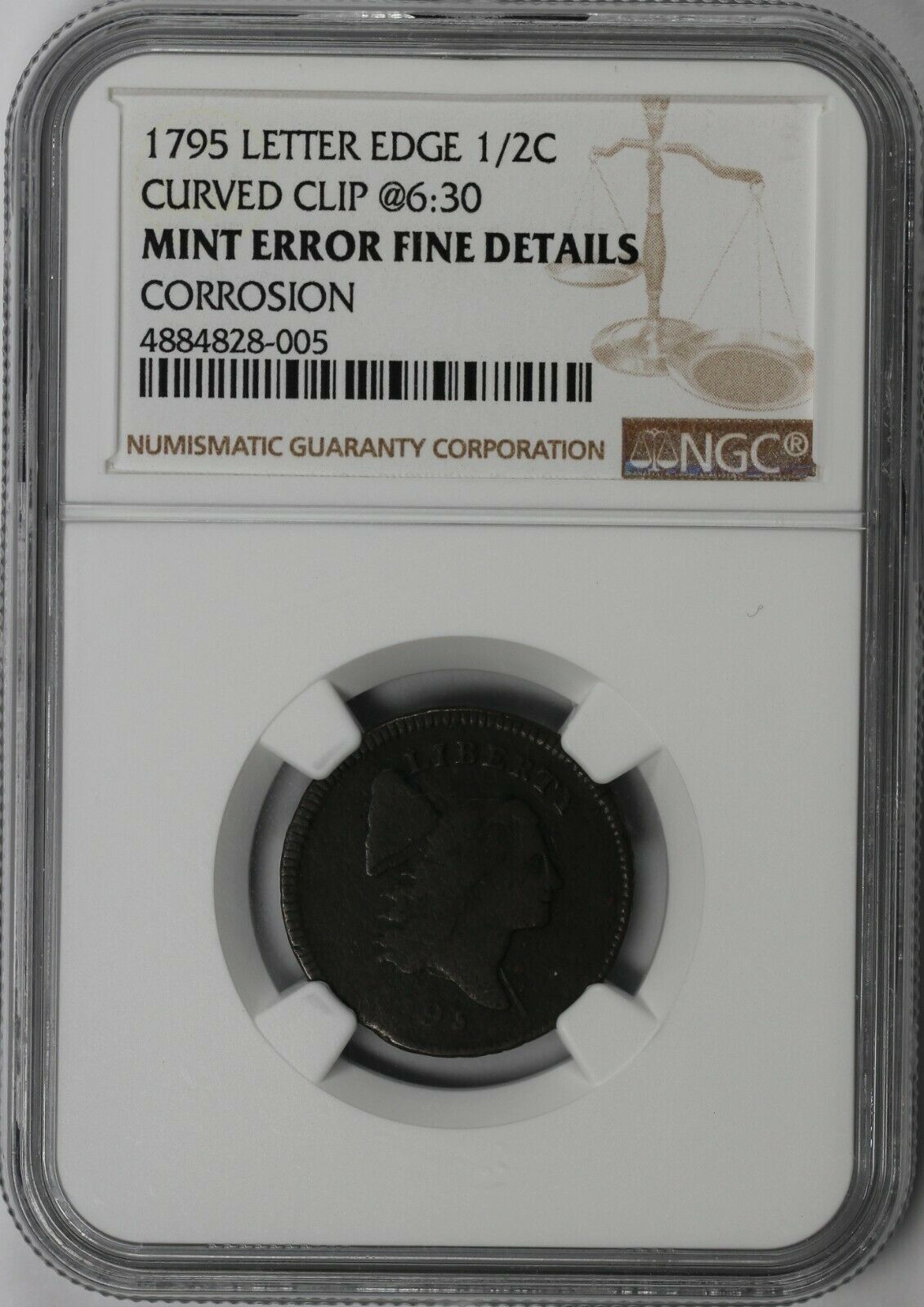 1795 1/2c C-1 Lettered Edge Liberty Cap Half Cent NGC FINE DETAILS CORROSION - Fresh Stock Dated October 2025
